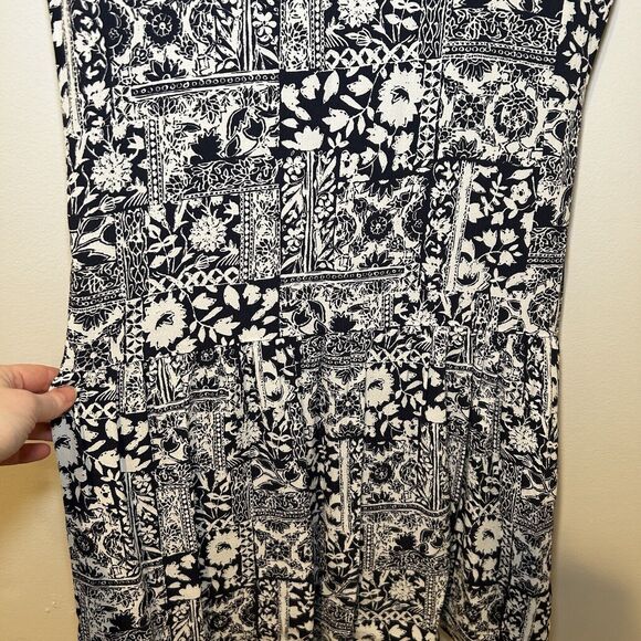 Garnet Hill Mini Dress 02 Tunic Blue White Floral Pockets Boho Hippie Cottage S - Picture 7 of 7